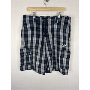 Adidas Originals Plaid Cargo Shorts Black Blue Trefoil Men’s L Made Canada